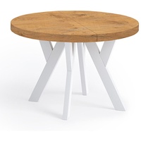 Runder Ausziehbarer Tisch für Esszimmer, PERO, Loft-Stil, Skandinavische, Durchmesser: 90 / 190 cm, Farbe: Eiche Lancelot / Weiß