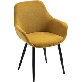 SalesFever Essgruppe, 5 tlg. 180 cm - Bezug Strukturstoff gelb Gestell schwarz Tisch cognac | 370759