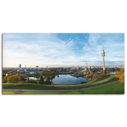 Leinwandbild ARTLAND "Olympiapark in München", grün (farbe bild(er): grün), B:100cm H:50cm T:1,8cm, Canvas, Leinwand, Bilder, auf Keilrahmen gespannt