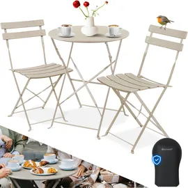 Kesser KESSER® Bistroset 3-teilig Bistrotisch mit 2 klappbaren Stühle Set Balkonset Balkonmöbel Klapp-Möbel Gartenset Sitzgarnitur Gartengarnitur Gartenmöbel Sitzgruppe Metall Bistro Gartentisch inkl. Abdeckung