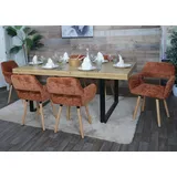 Mendler 6er-Set Esszimmerstuhl HWC-A50 II, Küchenstuhl Polsterstuhl, Holz Stoff/Textil Chenille (465g/m2) terrakotta