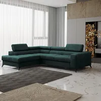 Fun Möbel Ecksofa Schlafsofa AMADEO Stoff Anafi Grün Ottomane