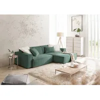 Ecksofa 3C CANDY "Matteo in elegant, kubischer Formensprache, bequem, L-Form", grün, B:276cm H:72cm T:168cm, 95% Polyester, 5% Nylon, Sofas, mit auffälliger Kedernaht, Feincord-Bezug, Lounge-Charakter