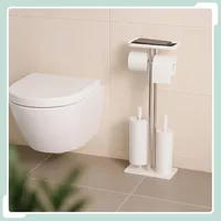 Relaxdays WC-Garnitur, Edelstahl, Ablage & Rollenhalter, freistehend, 3 in