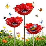 TETGSET Blumen Gartenstecker VogelträNke, 2026 Neu Metall Blumen Gartenstecker, BienenträNke, Schmetterlinge Insekten Tränke für Den Garten, VogelträNke Futterschale Rasen & Balkon (3pcs *A)