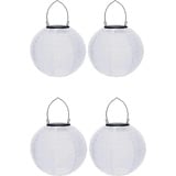 Youning Lampions Außen Wetterfest Solar LED Laterne Wasserdicht Hängende Solar Lampion für Außen 30cm Solarlaterne Outdoor Deko Nylon Papier Laterne Runde Gartenlampions Außenlaternen (4PCS/Weiß)