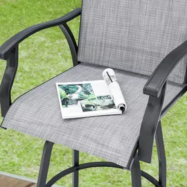 avestar drehbare Garten-Barhocker 2er Set hohe Gartenstühle, Barstühle mit Fußstütze, hoher Rückenlehne, wetterfeste Hochstühle aus Textilene für Terrasse, Balkon, Poolbereich und Garten, Grau