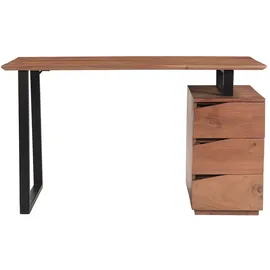 miliboo Schreibtisch aus massivem Akazienholz und schwarzem Metall mit 3 Schubladen B130 cm Horace