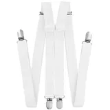 axy Hosenträger für Herren breit 2,5 cm in H-Form mit 4 Hosenträger Clips extra stark längenverstellbar (Weiss) - Einheitsgröße