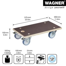 wagner® design yourself WAGNER Transporthilfe Multiplex MAXIGRIP 57,5 x 30 x 15 cm, Rollen, Ø 100 mm mit Grip
