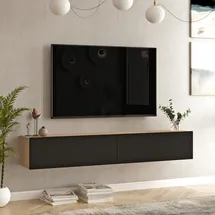 [en.casa] Lapinlahti TV-Lowboard 180 x 29,5 x 31,5 cm Eiche/Schwarz Holz, Spanplatte