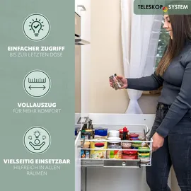 bremermann Teleskopschublade 60 cm mit Einlegeboden, Küchenschublade zum Nachrüsten, Schrankauszug aus Metall, (Weiß)