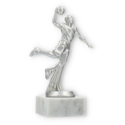 Pokal Kunststofffigur Basketballspieler silbermetallic auf weißem Marmorsockel 18,0cm