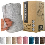 MeriWoolArt® Premium Makramee Garn Grau - Makramee Baumwollgarn 3mm x 200m - Super weiches Garn, einfach gedrehte Makramee Schnur - Öko-Tex 96% recyceltes Baumwolle für DIY Boho Deko Handwerk