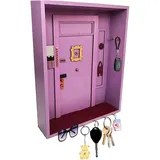 Friends Monica's Schlüsselhalter für Wand mit 6 Haken, Holz Niedlicher Türrahmen Schlüsselanhänger, Schlüsselbrett mit Ablage für Eingang, Badezimmer, Wohnzimmer,Büro,Haustür,Flur,Schlafzimmer,TV-Show