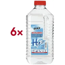 KLAX 6er-Pack Destilliertes Wasser, 2 Liter transparent
