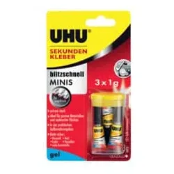 UHU Sekundenkleber Gel Mini 3x1g blitzschnel 45370