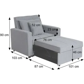 MCW Schlafsessel MCW-L90, Klappsessel Schlafsofa Gästebett Relaxsessel, Liegefläche 197x103cm Stoff/Textil ~ hellgrau