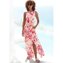 Maxikleid, mit Alloverdruck und Schlitz, Jerseykleid, sommerlich-elegant, Gr. 38 - N-Gr, rot bedruckt, , 83934458-38 N-Gr