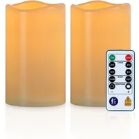 Homemory Wasserdichte Outdoor LED Kerzen mit Fernbedienung und Timer – Flammenlose Batteriekerzen für Garten, Terrasse, Hochzeit,2er-Set(7,5x12.7cm)
