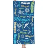 MJARTORIA Personalisiert Strandtuch Microfaser Badetuch mit Namen Kinder Damen, Beach Towel Handtuch Badetuch Stranddecke Schnelltrocknend für Reise Schwimmen Sauna Yoga Fitness 76x152cm Mikrofaser