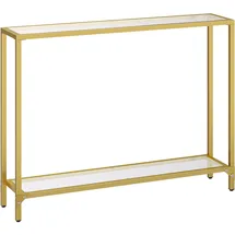 HOOBRO Konsolentisch mit Ablagen, 100 cm Beistelltisch, Hartglas, Eingangstisch, moderner Sofatisch, Ausstellungstisch, Metallgestell, für Wohnzimmer, Flur, goldfarben EGD04XG01