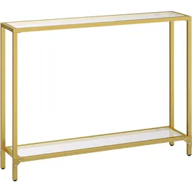 HOOBRO Konsolentisch mit Ablagen, 100 cm Beistelltisch, Hartglas, Eingangstisch, moderner Sofatisch, Ausstellungstisch, Metallgestell, für Wohnzimmer, Flur, goldfarben EGD04XG01