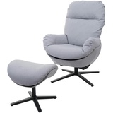 Mendler Relaxsessel + Hocker HWC-L12, Fernsehsessel Sessel Schaukelstuhl Wippfunktion, drehbar, Metall Stoff/Textil ~ hellgrau
