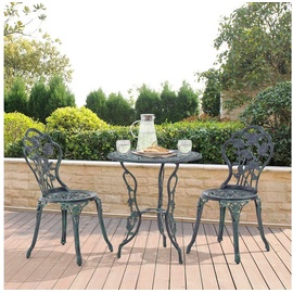 [casa.pro]® [casa.pro] Gartenmöbelset Wakefield Tisch rund mit 2 Stühlen Gusseisen Dunkelgrün