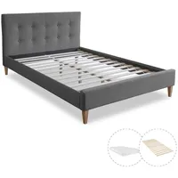 Homestyle4u Polsterbett Grau, Textil, 140x200 cm, Schlafzimmer, Betten, Polsterbetten