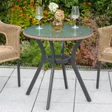 Gardenson Gartentisch Ravenna, Graphit, Natur, Metall, Glas, rund, Gartenmöbel, Gartentische, Gartentische