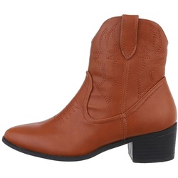 Ital-Design Damen Cowboyboots Western Westernstiefelette Blockabsatz Western- & Bikerboots in Camel braun 40