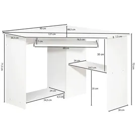 Casavanti Eckschreibtisch weiß matt B/H/T: ca. 127x73x88,5 cm - weiß