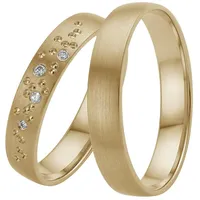 Trauring FIRETTI "Schmuck Geschenk Gold 375 Hochzeit Ehering "LIEBE" Sterne" Fingerringe Gr. 21, 0,03 ct SI = kleine Einschlüsse mit Brillanten, Gelbgold 585, 4mm, goldfarben (gelbgoldfarben) Made in Germany, wahlweise mit oder ohne Brillanten