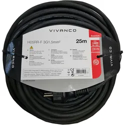 VIVANCO Outdoor Verlängerungskabel 25m, Schuko Stecker - Schwarz