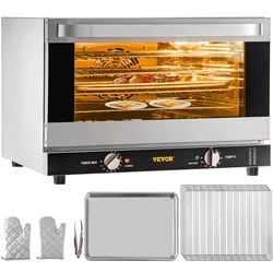 VEVOR Mini Backofen, 47 L Grillofen 1600 W Mini Ofen Tischbackofen 4 Schichten, 58 x 55 x 40 cm Elektrobackofen Umluft mit 0-120 min Timer, Handschuhe und Essenstablett, Pizzabackofen Backofen