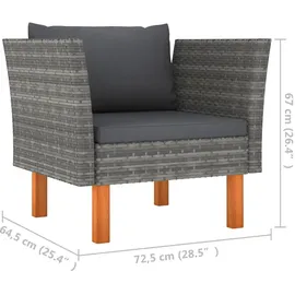 vidaXL 7-tlg. Garten-Lounge-Set Poly Rattan und Eukalyptusholz Grau