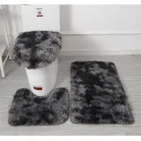 Weiche Mikrofaser-Badezimmerteppich-Set, 3-teilig, rutschfeste Badematte, flauschiger Plüsch-WC-Sitzbezug für Badezimmer, wasserabsorbierende Badematte, maschinenwaschbar (schwarz)