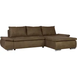 Ecksofa HOME AFFAIRE "Acra L-Form", braun (cognac), B:266cm H:83cm T:175cm, 100% Polyester, Sofas, mit Bettfunktion und Bettkasten, in Mattenoptik