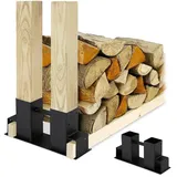 Relaxdays Holzstapelhilfe 16 x 34 x 10 cm schwarz 2er Set