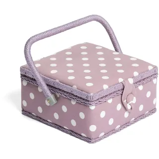 Hobby Gift Nähkästchen Klein mit Griff - Nähkorb aus Baumwolle mit Fächern für Nähzubehör & Werkzeuge - Aufbewahrungsbox für Handarbeit - 20 x 20 x 11 cm, Mauve mit Punkten