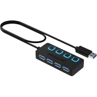 Sabrent USB Hub 3.2 Gen 1 mit Schaltern – 4 Port USB Verteiler mit LED Anzeige, 68CM Kabel, 5Gbps – USB Splitter für Mac, PC, Laptop, PS5 – Plug & Play (HB-UM43)