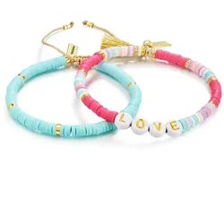 Yokoamii Armband Happy Edelstahl Heishi Perlen in Gelbgold Turquoise/Pink Damen 