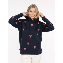 Zwillingsherz Kapuzensweatshirt Hummer-Stickerei Marine S/M