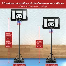 Costway Basketballkorb 170-305 cm Schwarz
