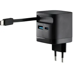 Intenso Power Adapter W65ACIC GaN black Schnellladegerät mit 65 W Leistung, Leistungsstarke GaN-Technologie, Ausziehbares 70 cm Kabel