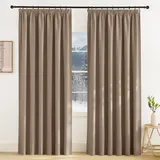 KGORGE Raumtrenner Vorhang 200cm Breit Thermovorhang Kälteschutz Wohnzimmer Verdunklungsvorhänge für Schienen Thermo Gardinen Blickdicht Kräuselband, 2-Set 220 x 200 cm(HxB) Cappuccino