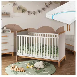 VitaliSpa Babybett Malia, Weiß/artisan, 70x140 cm mit Matratze, Vitalispa