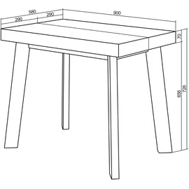 SKRAUT HOME Ausziehtisch 222 x 73 x 90 cm schwarz