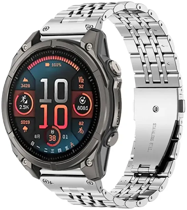 Strap-it Garmin Tactix 8 Armband Stahl '7 Bead' für Garmin Tactix 8  - 47mm - Silber - Butterfly-Verschluss